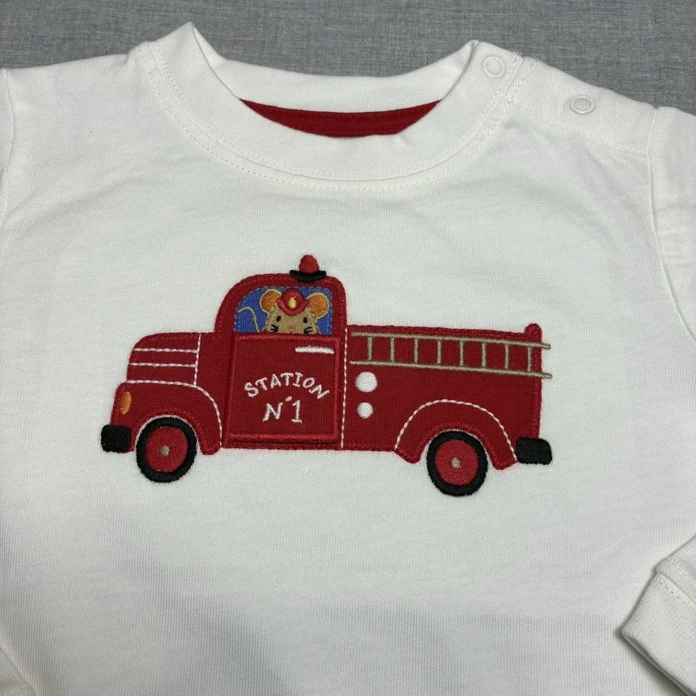 Gymboree Baby Fire Truck Mouse White Bodysuit 18-24 Month Door Opens Embroidered